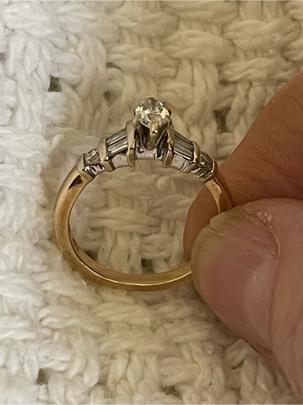 Elegant Marquise & Baguette Diamond Ring Set - 14k Gold - Picture 4 of 5